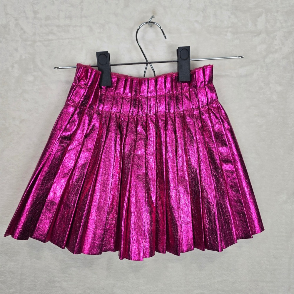Lola + The Boys Girls Metallic Pink Pleated Mini Skirt Size 5 Paperbag Waist
